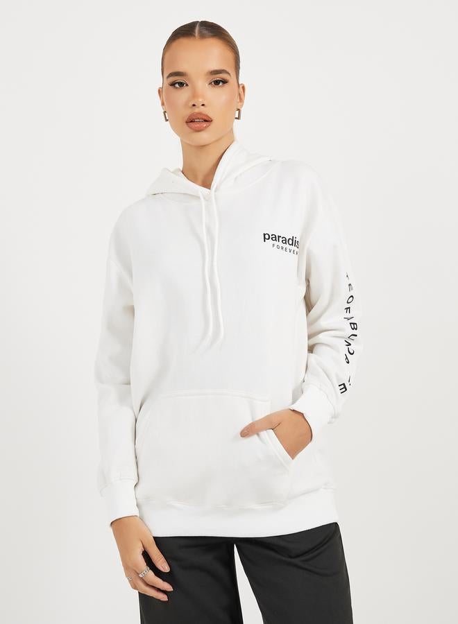 Styli Regular Fit Longline Slogan Hoodie  - Image 1