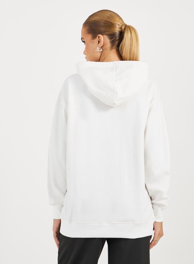 Styli Regular Fit Longline Slogan Hoodie  - Image 4