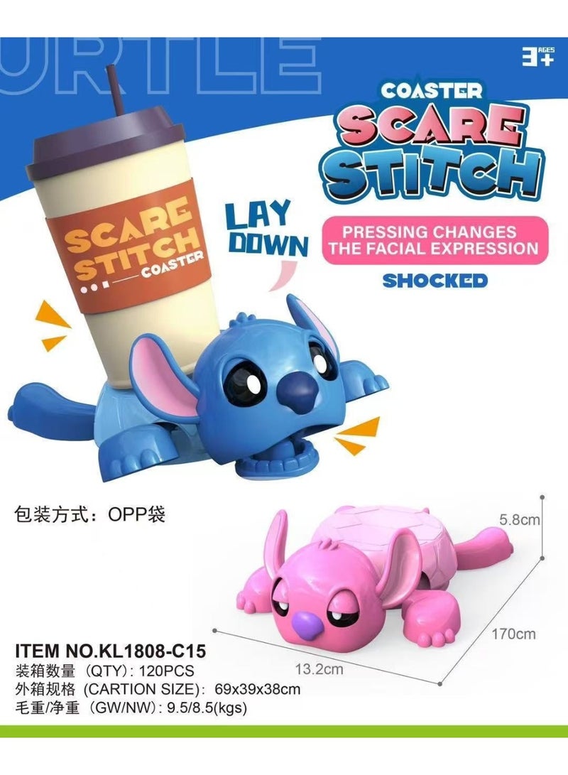 A decorative, Stitch-themed coaster with interactive, changing expressions, in blue. - Image 2