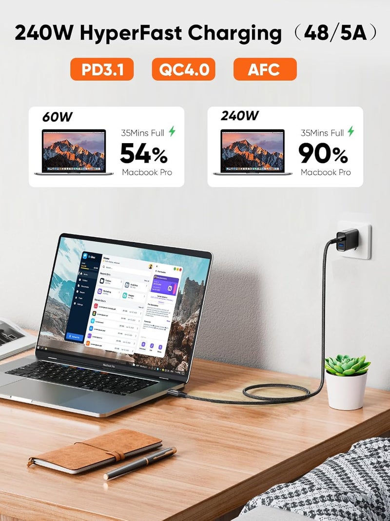 كابل CableCreation بطول 3.3 قدم من النوع USB 3.2 Gen 2x2 Type-C إلى Type-C، كابل نقل بيانات بدقة 4K UHD وسرعة 20 جيجابت في الثانية، كابل شحن سريع بقدرة 240 واط PD من USB-C إلى USB-C، كابل مناسب لـ MacBook Pro و iPad Pro، مضفر من النايلون، أسود. - Image 3