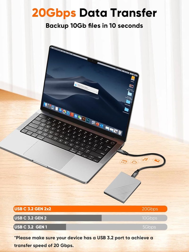 كابل CableCreation بطول 3.3 قدم من النوع USB 3.2 Gen 2x2 Type-C إلى Type-C، كابل نقل بيانات بدقة 4K UHD وسرعة 20 جيجابت في الثانية، كابل شحن سريع بقدرة 240 واط PD من USB-C إلى USB-C، كابل مناسب لـ MacBook Pro و iPad Pro، مضفر من النايلون، أسود. - Image 2
