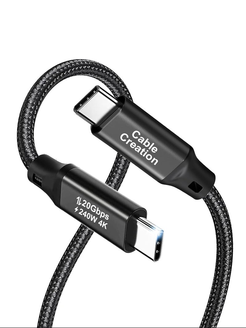 كابل CableCreation بطول 3.3 قدم من النوع USB 3.2 Gen 2x2 Type-C إلى Type-C، كابل نقل بيانات بدقة 4K UHD وسرعة 20 جيجابت في الثانية، كابل شحن سريع بقدرة 240 واط PD من USB-C إلى USB-C، كابل مناسب لـ MacBook Pro و iPad Pro، مضفر من النايلون، أسود. - Image 1