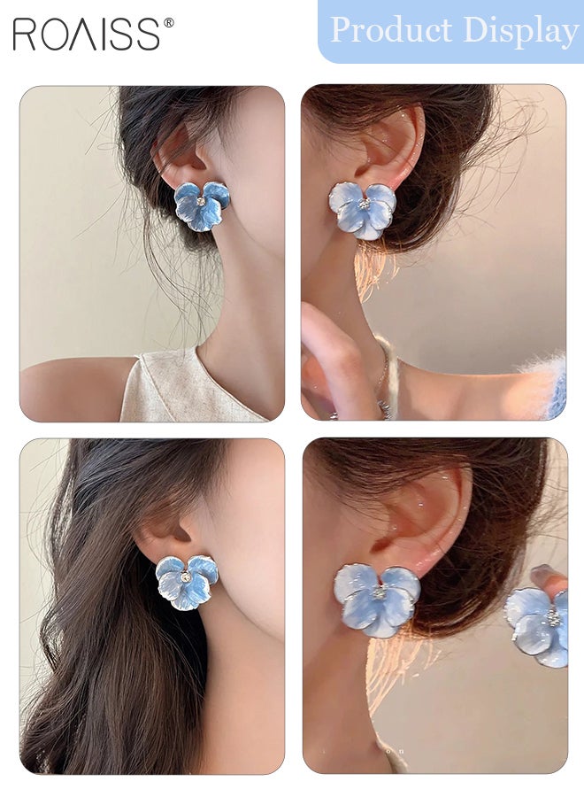 رويس 4 قطع من أقراط الزهور الزرقاء المتدرجة للنساء، أقراط لؤلؤ أنيقة وبسيطة، أقراط بتلات عتيقة، إكسسوارات أزياء للحفلات لحفلات الزفاف والارتداء اليومي - Image 2