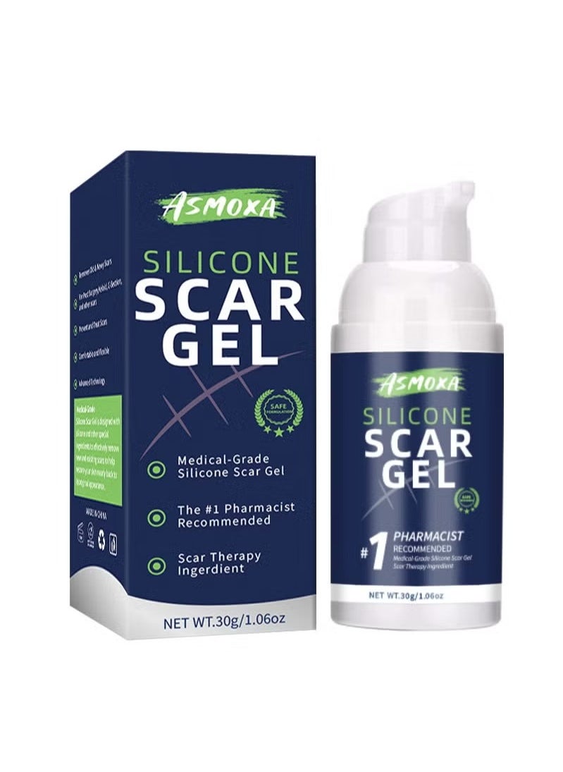ASMOXA 100% جل سيليكون لعلاج الندوب - جل متقدم للندوب الجراحية، ولادة قيصرية، علامات تمدد الجلد، حب الشباب، إصابات، حروق، كيلود، الندوب القديمة والجديدة 1.06 أونصة (30 جرام)  - Image 1