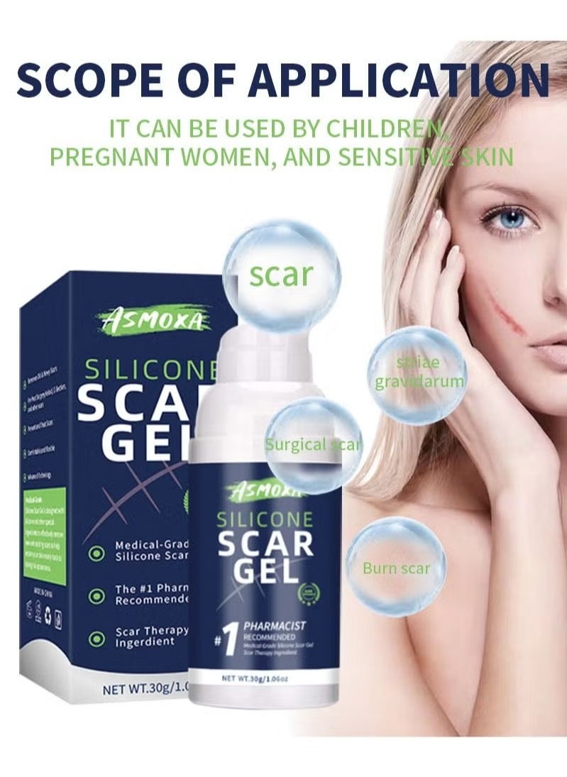 ASMOXA 100% جل سيليكون لعلاج الندوب - جل متقدم للندوب الجراحية، ولادة قيصرية، علامات تمدد الجلد، حب الشباب، إصابات، حروق، كيلود، الندوب القديمة والجديدة 1.06 أونصة (30 جرام)  - Image 2