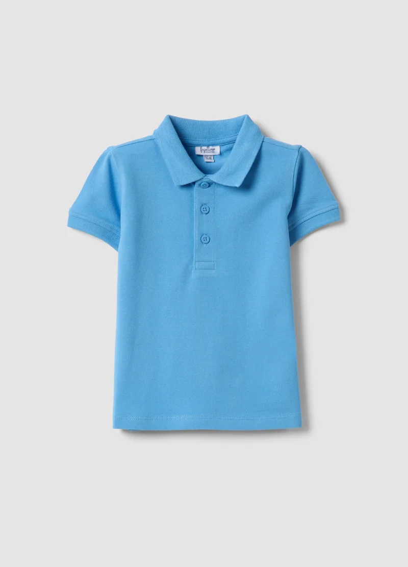 او في اس OVS Light Blue Organic Cotton Polo Shirt For Boys, Regular Fit