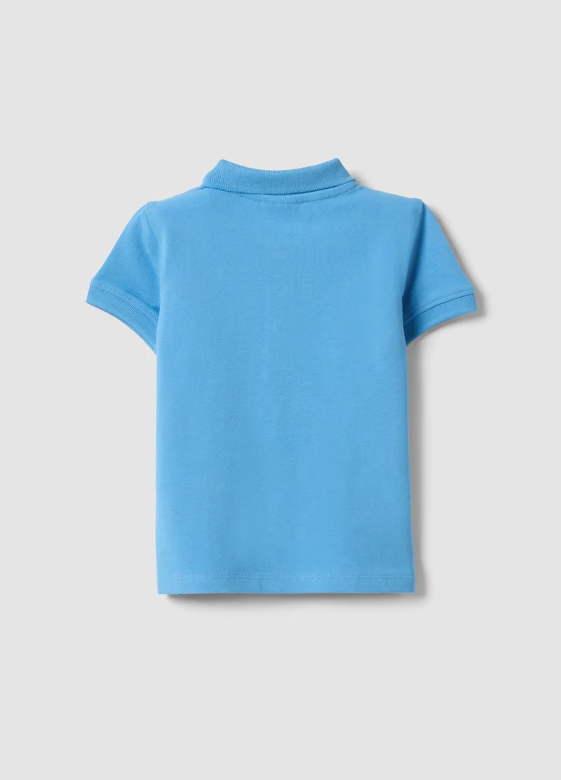 او في اس OVS Light Blue Organic Cotton Polo Shirt For Boys, Regular Fit
