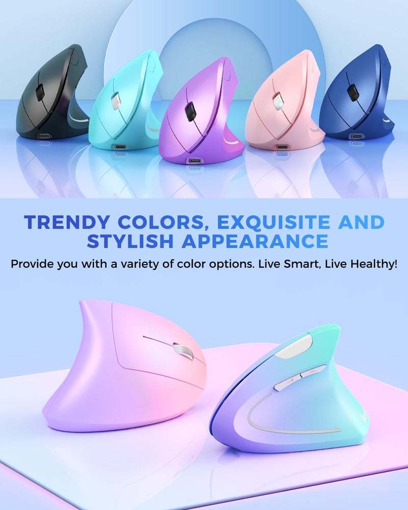 Lekvey Ergonomic Mouse, Vertical Wireless Mouse Rechargeable 2.4G USB Optical Carpal Tunnel Mice : 3 DPI 800/1200/1600 Levels 6 Buttons, for Laptop, PC, Mac, Computer, Desktop, Notebook etc, Blue - Image 2
