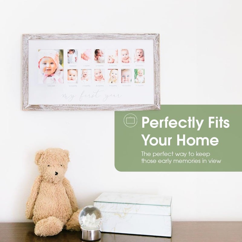 Pearhead My First Year Picture Frame, Baby's First Twelve Months Photo Collage and Gender Neutral Keepsake, Ideal for Baby Shower, New Mom Gift and Nursery Decor, Distressed Wood - Image 2