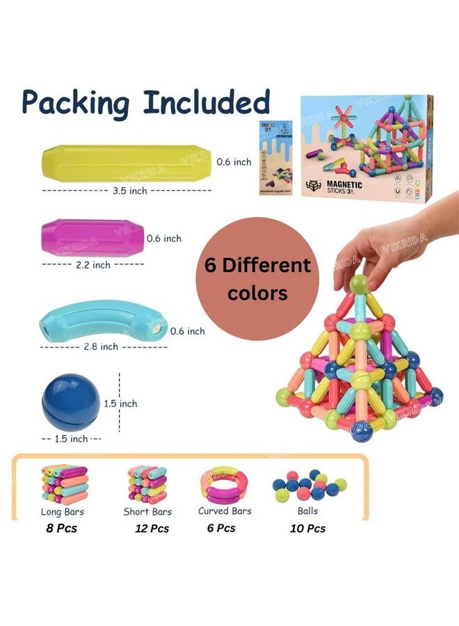 VikriDA Magnetic Building Blocks Toy, Educational Magnetic Building Sticks, Toddler Toys, Magnet Toy Set, Montessori Toys For Boys Girls, Early Educational Learning Gift - 36 Pcs, Multicolor - Image 4