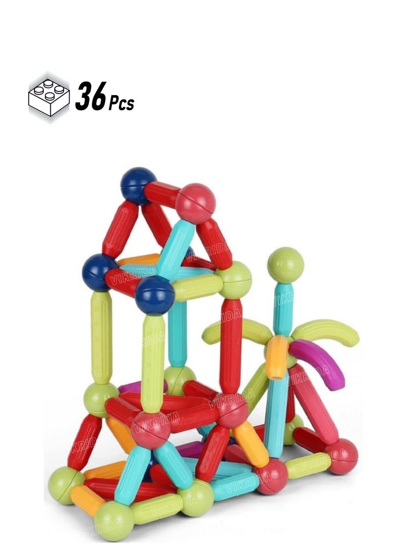 VikriDA Magnetic Building Blocks Toy, Educational Magnetic Building Sticks, Toddler Toys, Magnet Toy Set, Montessori Toys For Boys Girls, Early Educational Learning Gift - 36 Pcs, Multicolor - Image 1