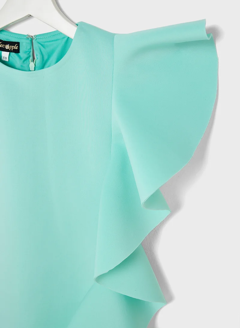 Little Golden Apple Ruffle Sleeve Dress