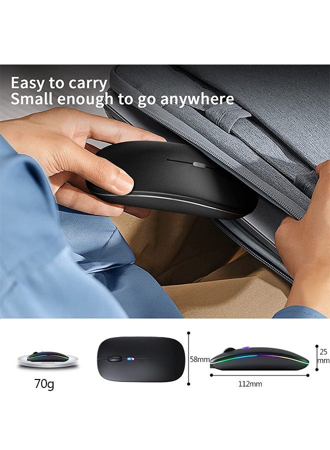 Wireless Bluetooth Mouse, Rechargeable LED Dual Mode Mouse, Portable Silent Mouse for Laptop Desktop Tablet(Black) - Image 2