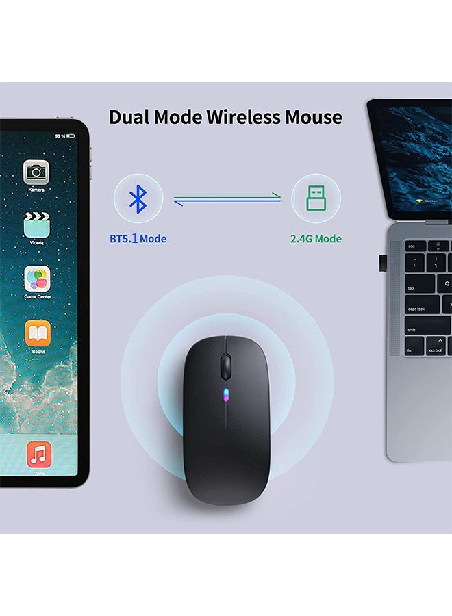 Wireless Bluetooth Mouse, Rechargeable LED Dual Mode Mouse, Portable Silent Mouse for Laptop Desktop Tablet(Black) - Image 5