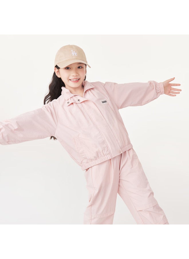 Royal Kids Girls Sports Set Spring And Autumn Casual Jacket And Pants Two-piece Pink 110 - Image 2