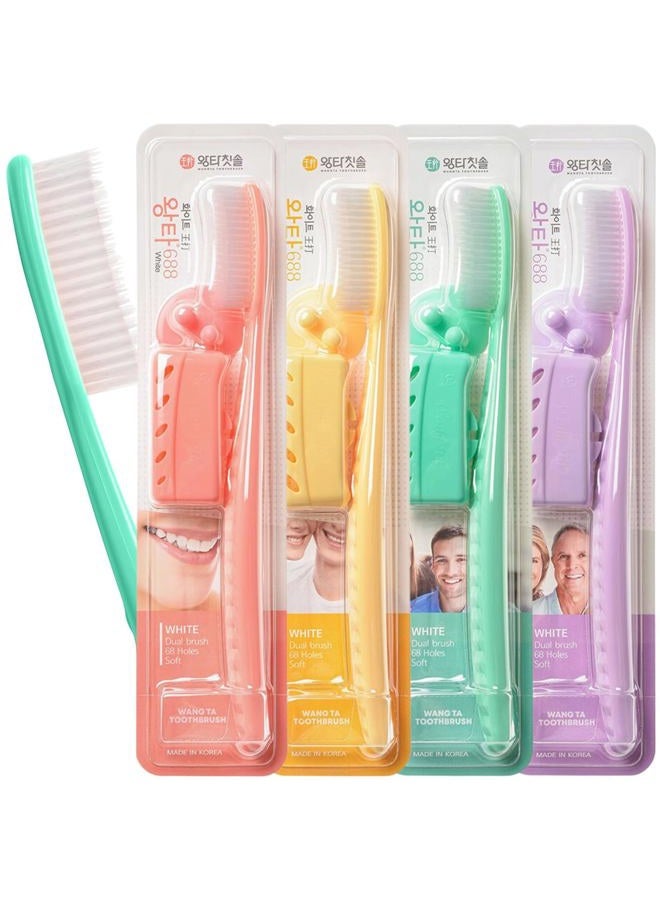 WANGTA Toothbrush 4pcs, Twice as Wide as Regular Brush Head, Wide Toothbrush, Long Brush Head, More Comfortable and Easier Brushing (White Brush) - Image 1