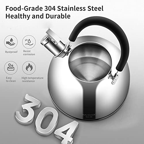 MAX COOK MAXCOOK 304 Stainless Steel Whistling Tea Kettle 2.1 Quart/2L, Suitable to Boiling Water & Tea on Induction Stove, Gas Stove Top - Image 2