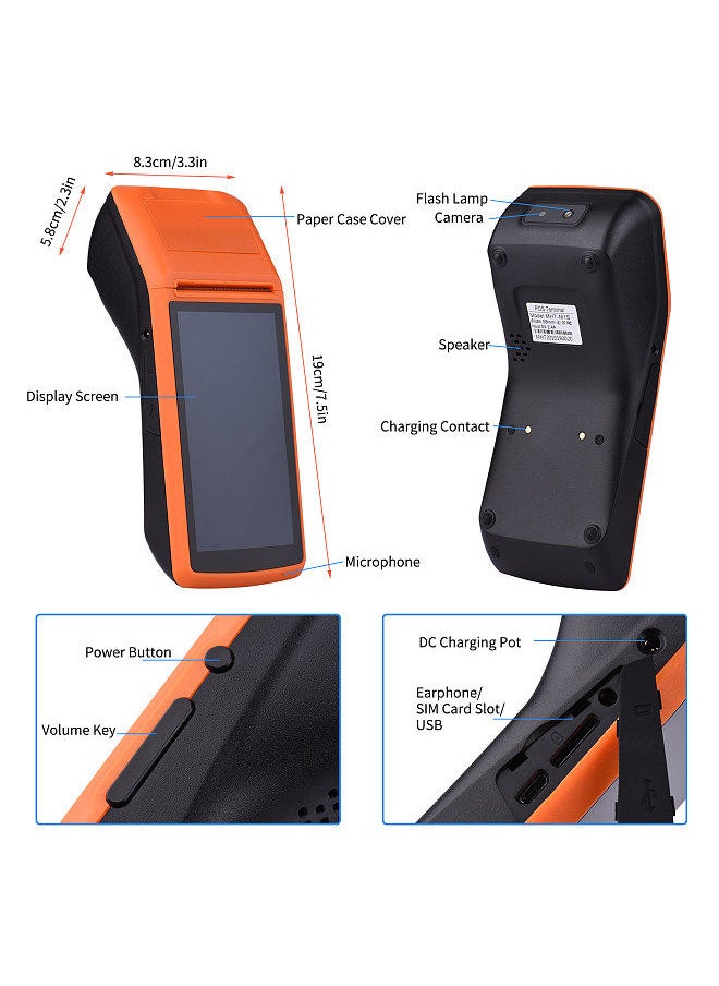 Generic - M1S Android Mobile POS Terminal Handheld PDA Printer All in One 58mm Receipt Printer 1D 2D Barcode Scanner with 5 Inch Touchscreen Support GPS/BT/3G/WiFi/OTG Function - Image 1