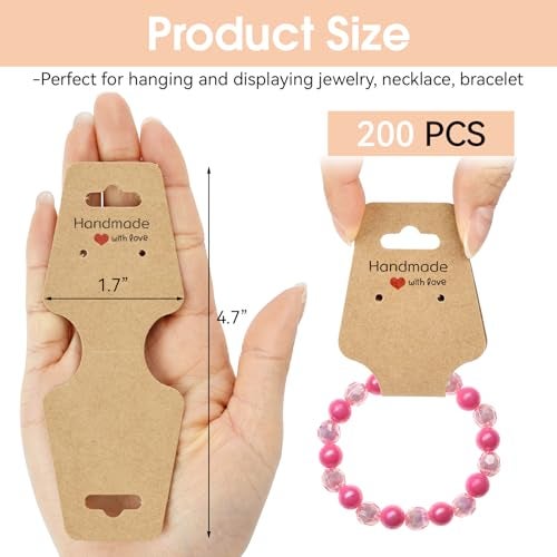 Hoiny 200 Pcs Bracelet Necklace Display Cards Self Adhesive Jewelry Packaging Sturdy Hanging Displays for Vendors Selling Chokers Earrings Hair Accessories Small Business Holder 475x175 Inch Brown - Image 3