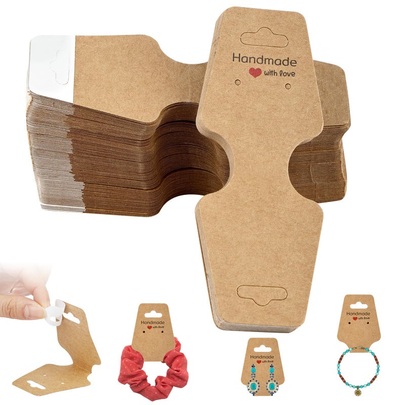 Hoiny 200 Pcs Bracelet Necklace Display Cards Self Adhesive Jewelry Packaging Sturdy Hanging Displays for Vendors Selling Chokers Earrings Hair Accessories Small Business Holder 475x175 Inch Brown - Image 2