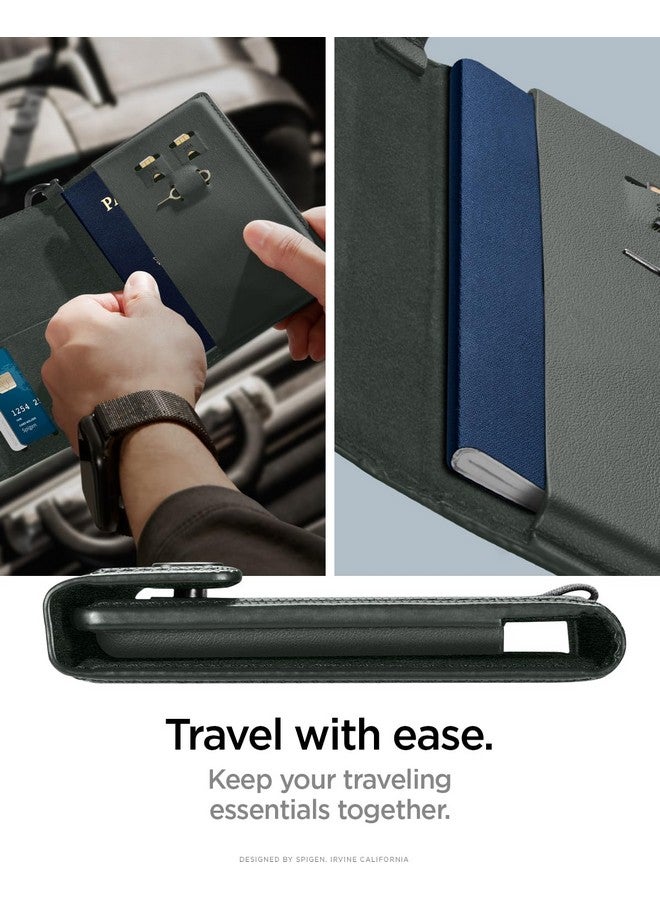 Spigen Leather Passport Card Holder Passport Wallet Travel Documents Organizer Protector Passport Holder Travel Accessories with RFID Blocking Technology SIM Card Pin Included - Military Green - Image 2