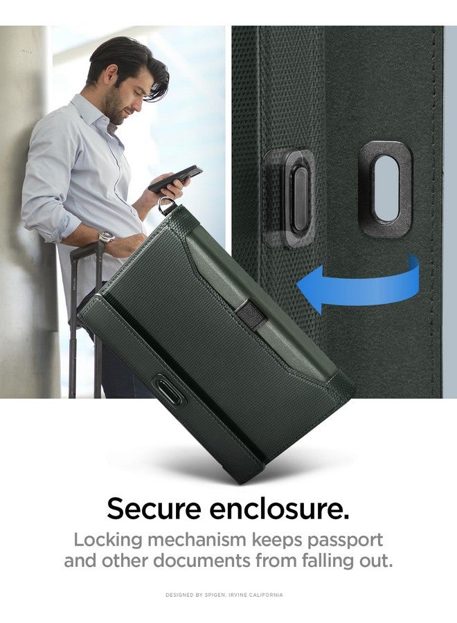 Spigen Leather Passport Card Holder Passport Wallet Travel Documents Organizer Protector Passport Holder Travel Accessories with RFID Blocking Technology SIM Card Pin Included - Military Green - Image 5
