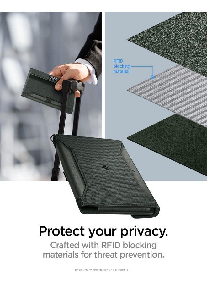 Spigen Leather Passport Card Holder Passport Wallet Travel Documents Organizer Protector Passport Holder Travel Accessories with RFID Blocking Technology SIM Card Pin Included - Military Green - Image 4