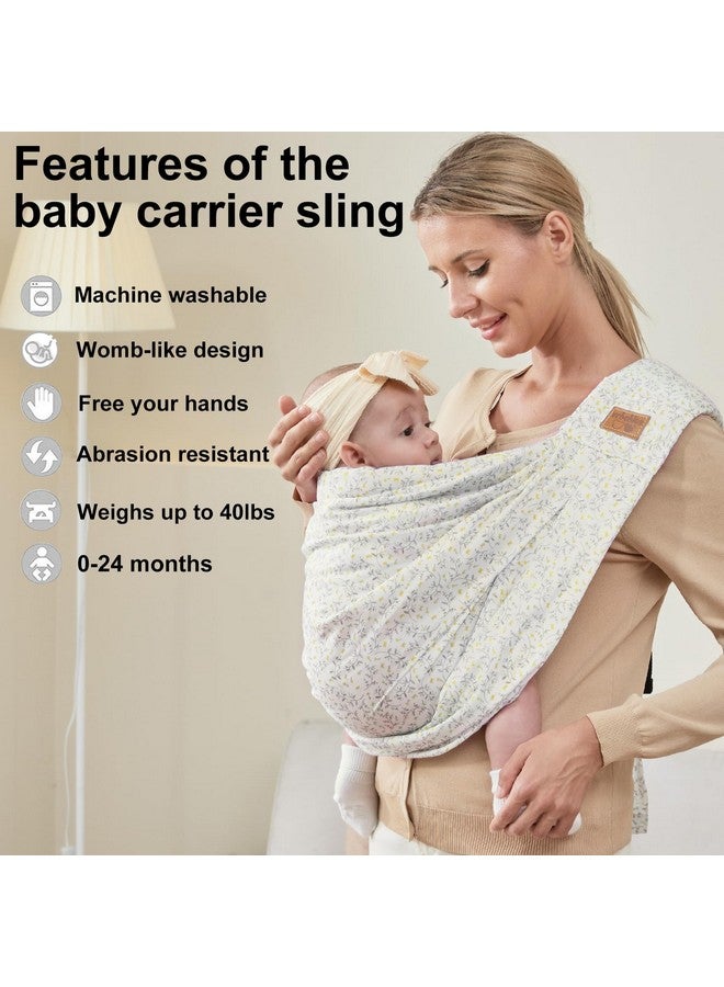 vrbabies Baby Sling Carrier Newborn, Adjustable Easy Wearing Baby Nursing Warp Sling, New Mom Dad Soft Cotton Baby Front Holder Carrier for Infant Toddler Life Travel Essential Gifts (Yellow Flower) - Image 2