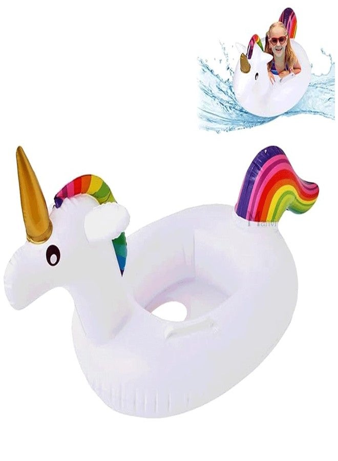 MANVI Swimming Tube for Kids, PVC Inflatable Baby Swimming Float Seat, Swim Float Boat with Double Handle and Inflator for Age 6 Months to 3 Years Toddler (Unicorn Shape) - Image 1