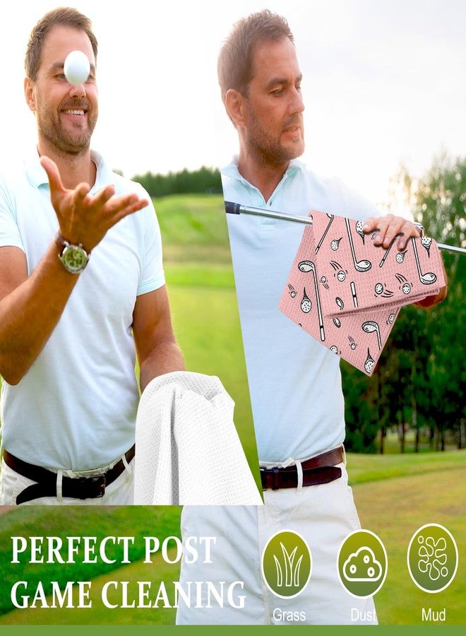 Swooflia Golf Towel with Clip for Golf Club Bags for Men Women Golfers Accessories, Cute Balls Clubs Pattern Microfiber Large Golfing Rag with 4 PCS Golf Tees - Image 4