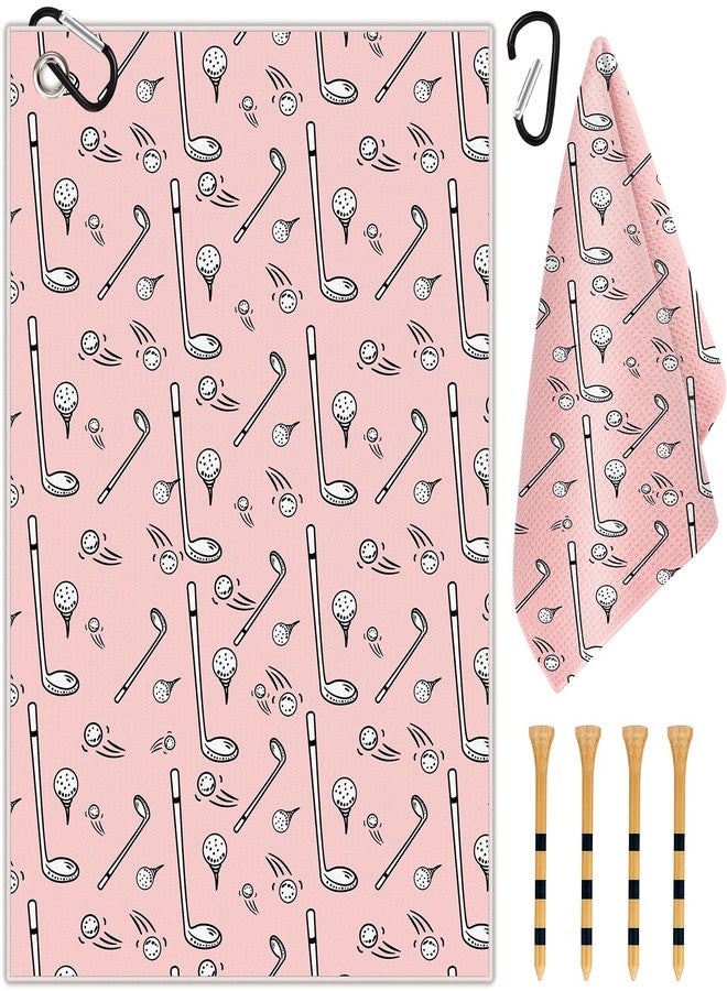 Swooflia Golf Towel with Clip for Golf Club Bags for Men Women Golfers Accessories, Cute Balls Clubs Pattern Microfiber Large Golfing Rag with 4 PCS Golf Tees - Image 1