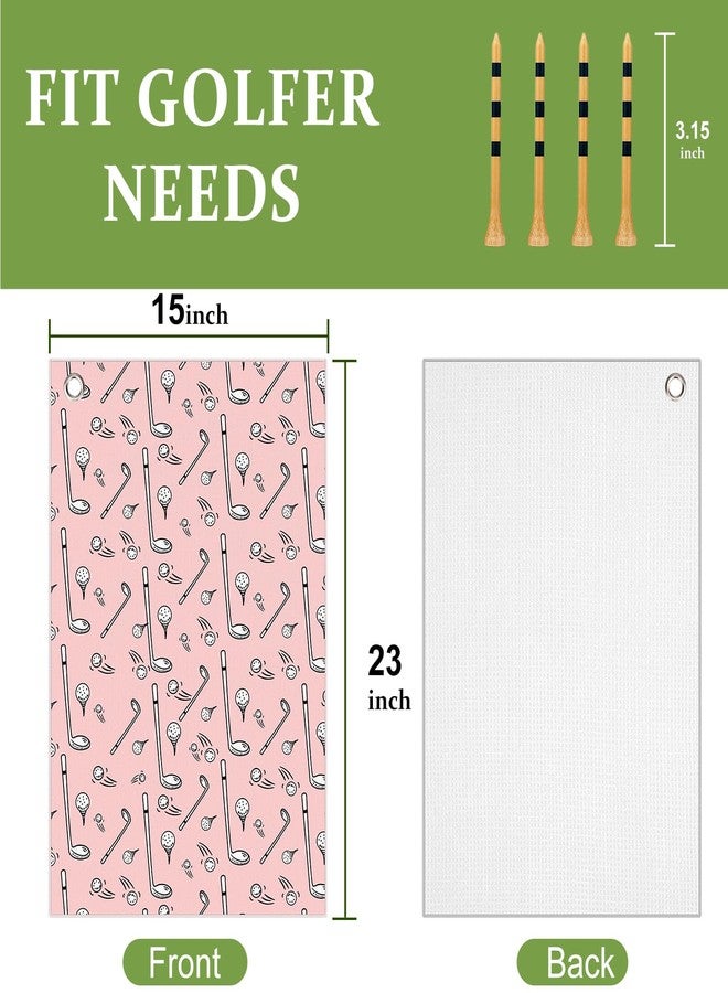Swooflia Golf Towel with Clip for Golf Club Bags for Men Women Golfers Accessories, Cute Balls Clubs Pattern Microfiber Large Golfing Rag with 4 PCS Golf Tees - Image 3