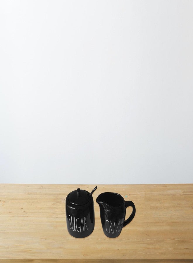 CHONIC Sugar and Creamer Set, Cream Container and Sugar Holder Set for Coffee Bar, Farmhouse Sugar Bowl with Lid and Spoon, Ceramic Sugar Dispenser and Creamer Pitcher Set for Countertop (Black) - Image 5