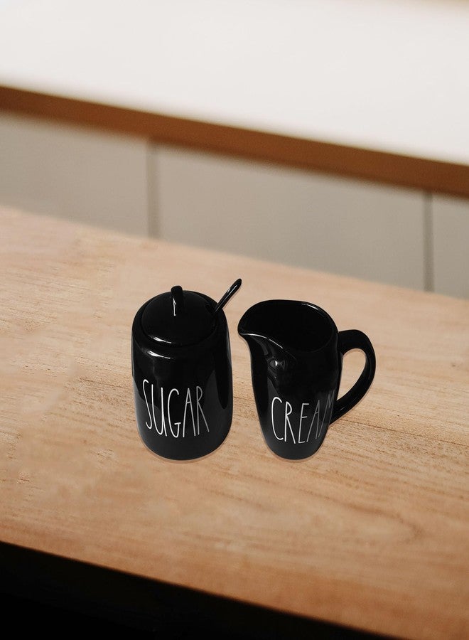 CHONIC Sugar and Creamer Set, Cream Container and Sugar Holder Set for Coffee Bar, Farmhouse Sugar Bowl with Lid and Spoon, Ceramic Sugar Dispenser and Creamer Pitcher Set for Countertop (Black) - Image 4