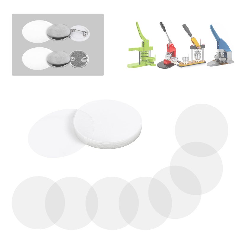 Happizza 200Pcs Clear Badge Film 45mm 177in Transparent Badge Protective Film for 125 Inch 32mm Button Maker Machine Plastic Films for DIY Round Badges Buttons Circle Button Making Parts Mylars