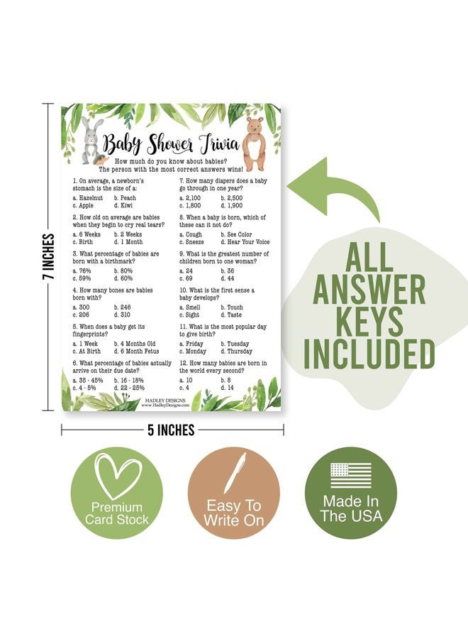 Hadley Designs Woodland Baby Shower Games Gender Neutral - 2 Games Double Sided, 25 Baby Trivia Baby Shower Game, 25 Find The Guest Baby Shower Game, Gender Reveal Games For Guests, Baby Shower Party Supplies - Image 5
