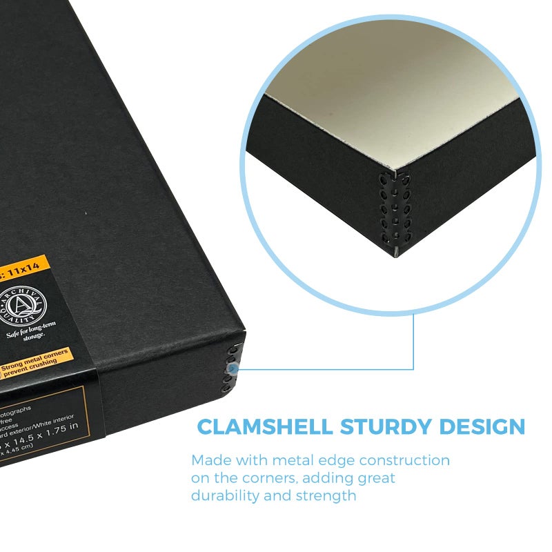 Lineco Folio Storage Box. Archival Clamshell with Metal Edge Boxboard, 11 x 14 x 1.75 Inches, Longevity Organize and Store Photos Documents Craft Cards Magazine Prints Wedding Dresses DIY, Black - Image 4