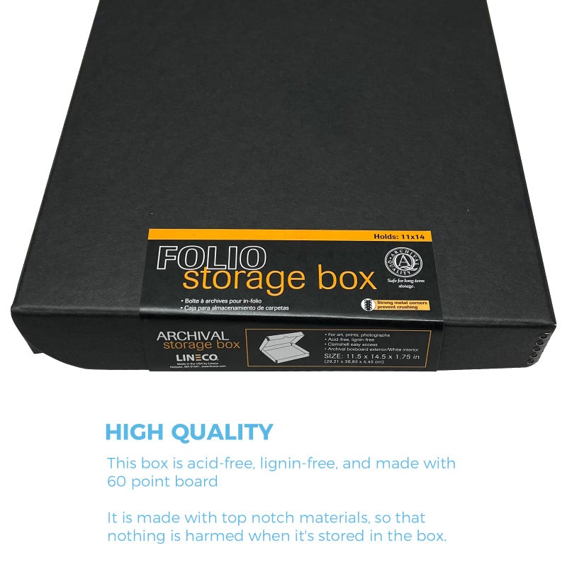 Lineco Folio Storage Box. Archival Clamshell with Metal Edge Boxboard, 11 x 14 x 1.75 Inches, Longevity Organize and Store Photos Documents Craft Cards Magazine Prints Wedding Dresses DIY, Black - Image 5