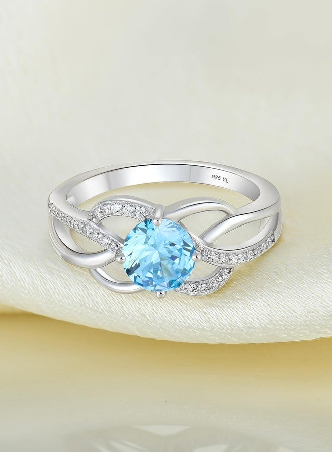 YL Celtic Knot Rings 925 Sterling Silver Twisted Ring Created Aquamarine Infinity Statement Rings for Women-size9 - Image 5