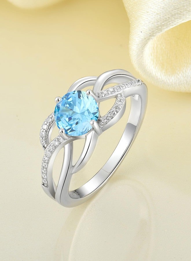 YL Celtic Knot Rings 925 Sterling Silver Twisted Ring Created Aquamarine Infinity Statement Rings for Women-size9 - Image 4