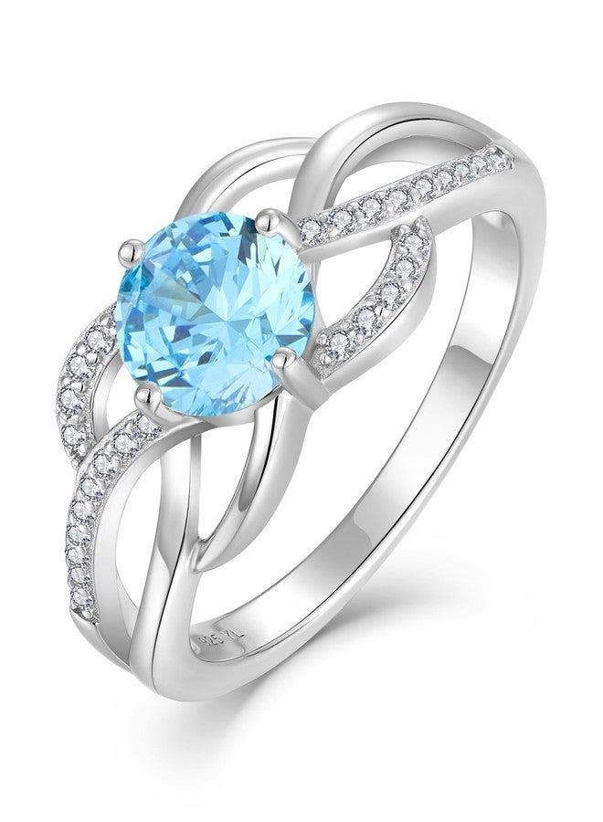 YL Celtic Knot Rings 925 Sterling Silver Twisted Ring Created Aquamarine Infinity Statement Rings for Women-size9 - Image 1