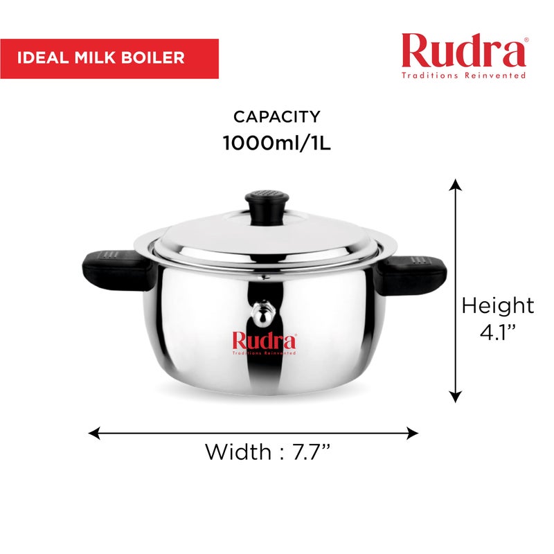 RUDRA Rudra Stainless Steel Ideal Milk Boiler/Cooker (1 Ltr) |Spill-Proof | 202 SS Grade | Induction & Gas Compatible | No Burn & Rust-Free | Perfect for Tea, Coffee, Milk & More | Sturdy Handle & Easy Pour  - Image 2