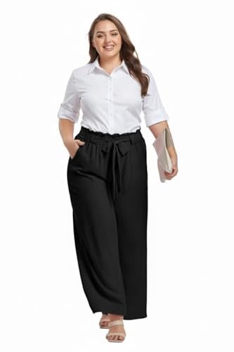 OLRIK Plus Size Pants for Women, High Waist Wide Leg Casual Trousers Teacher Outfits 2025 Trendy Black-2X - Image 3