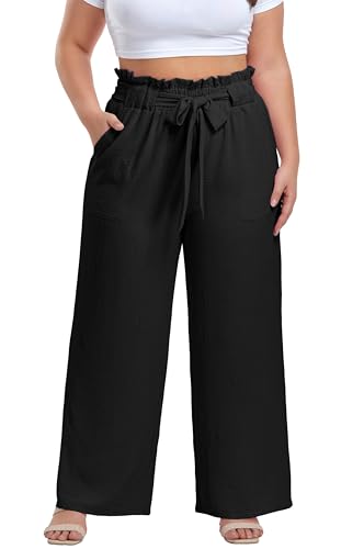 OLRIK Plus Size Pants for Women, High Waist Wide Leg Casual Trousers Teacher Outfits 2025 Trendy Black-2X - Image 1