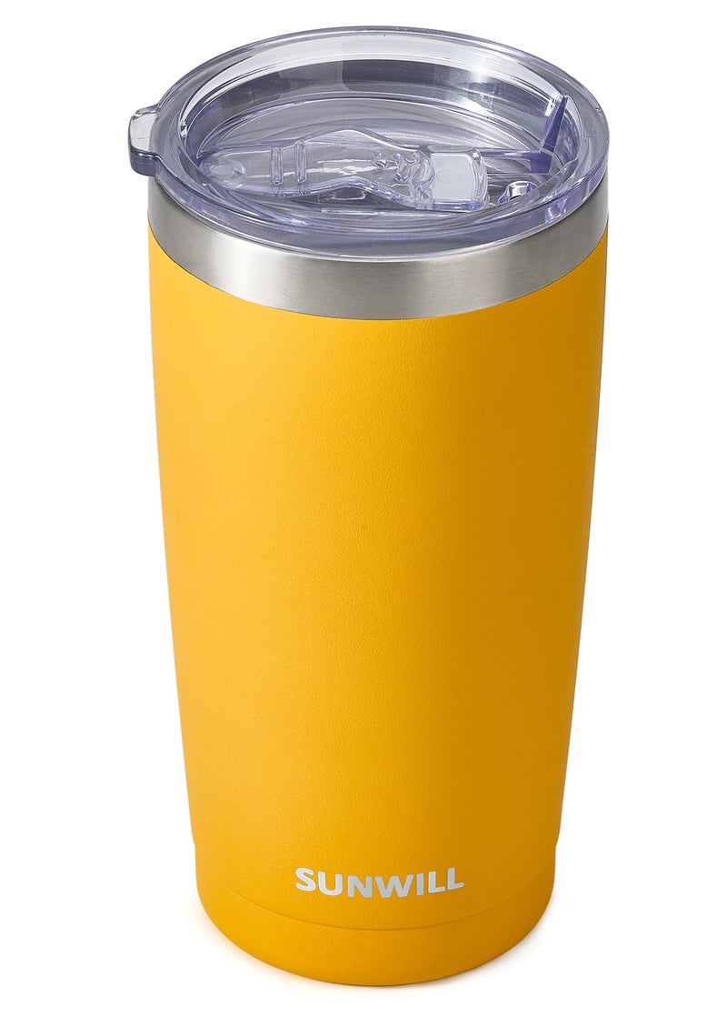SUNWILL Travel Coffee Tumbler 20 oz Insulated Mug with Lid Stainless Steel Cup for Hot and Cold Drinks Powder Coated Yellow
