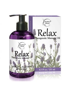 Relax Therapeutic Body Massage Oil - with Best Essential Oils for Sore Muscles & Stiffness – Lavender, Peppermint & Marjoram - All Natural - with Sweet Almond, Grapeseed & Jojoba Oil 8oz