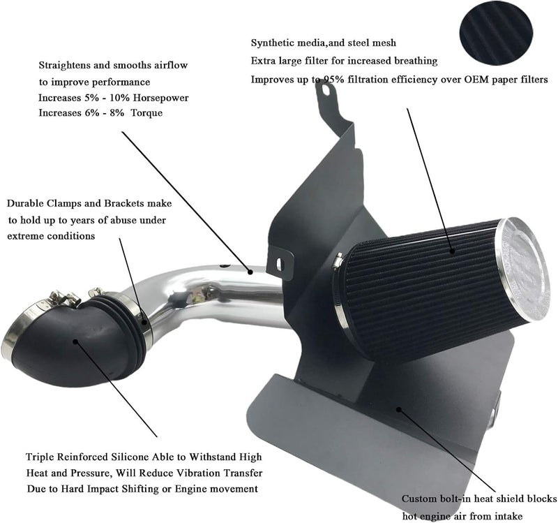MOOSUN 4 Inch Cold Air Intake Induction Kit with Filter for Dodge Ram 2500 3500 5.9L Turbo Diesel (Silver Tube & Black Filter) - Image 2