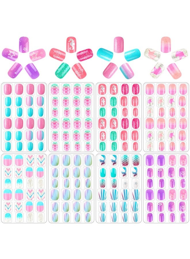 JANYUN 192Pcs Fake Press On Nails For Kids Pre Glue Full Cover Short False Nail Tips Stick On Nails For Kids Children Lovely Gift Girls Nail Art Decoration - Image 1