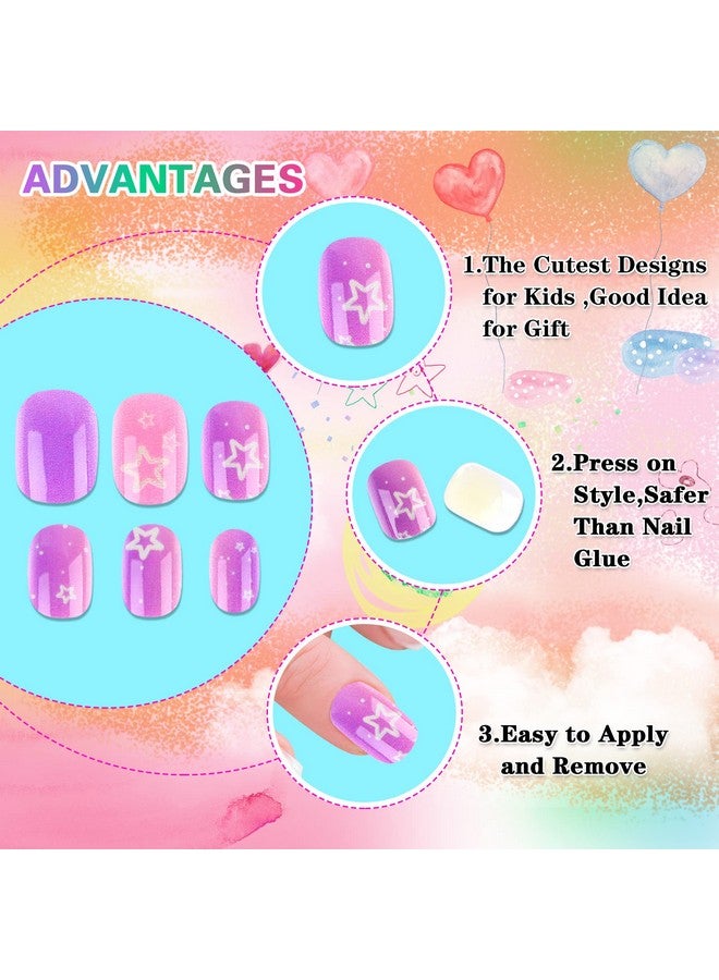 JANYUN 192Pcs Fake Press On Nails For Kids Pre Glue Full Cover Short False Nail Tips Stick On Nails For Kids Children Lovely Gift Girls Nail Art Decoration - Image 3