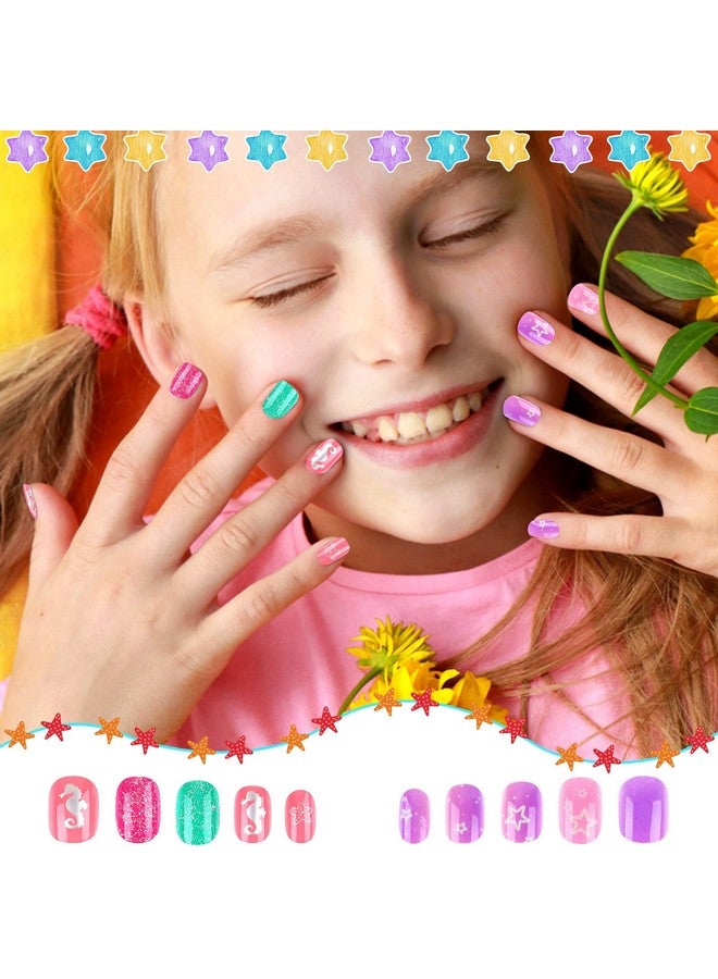 JANYUN 192Pcs Fake Press On Nails For Kids Pre Glue Full Cover Short False Nail Tips Stick On Nails For Kids Children Lovely Gift Girls Nail Art Decoration - Image 5